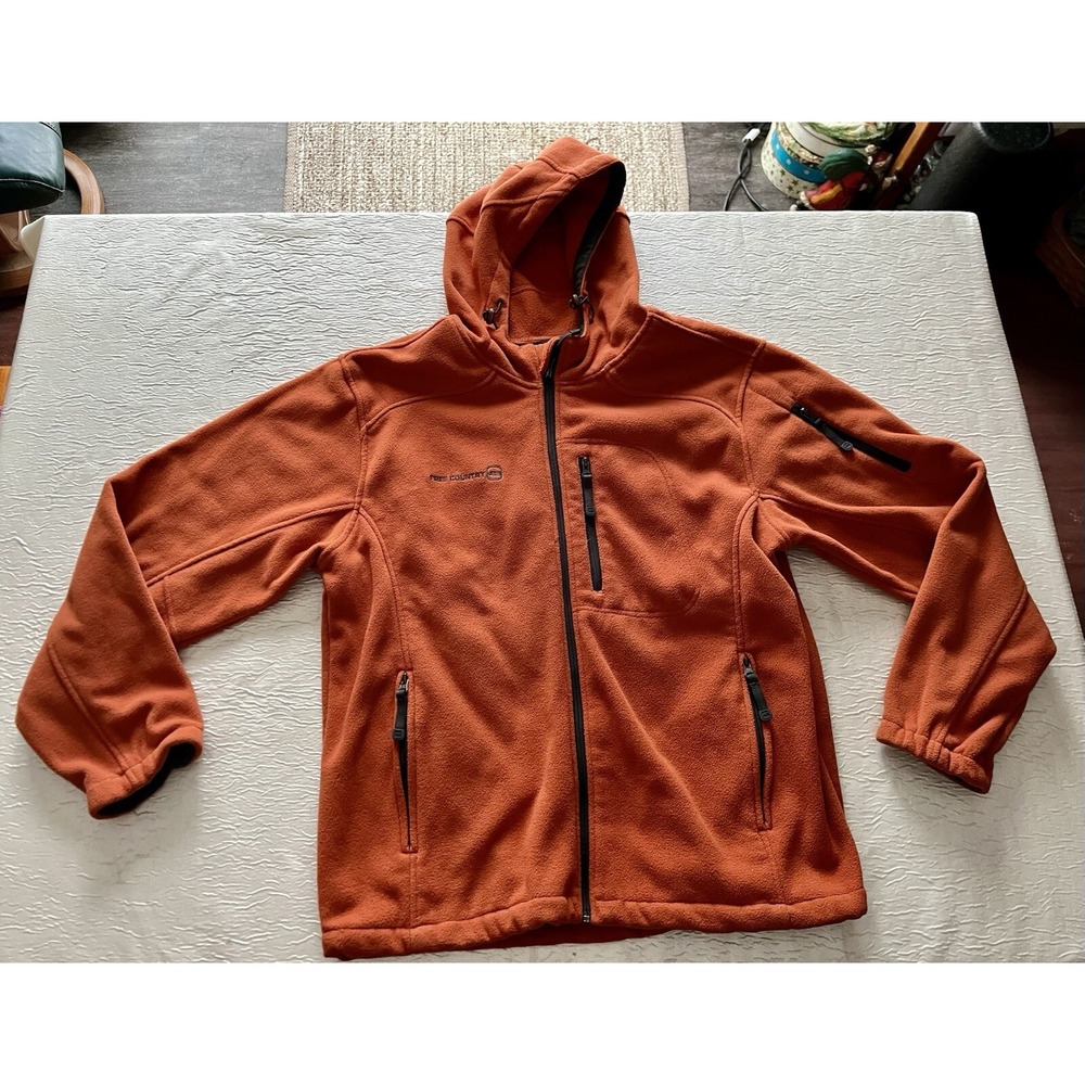 Free Country Mens Full Zip Fleece Hoodie Jacket Burnt Orange Rust Large